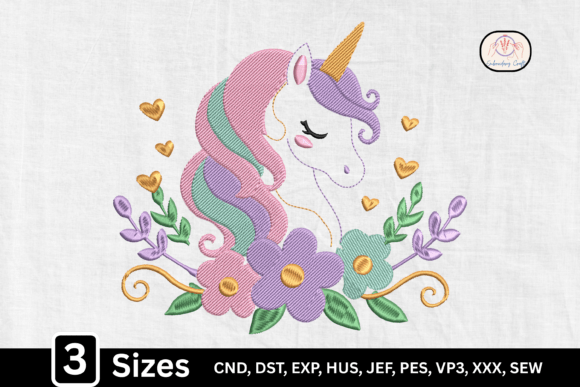 Floral Cute Unicorn Embroidery Design